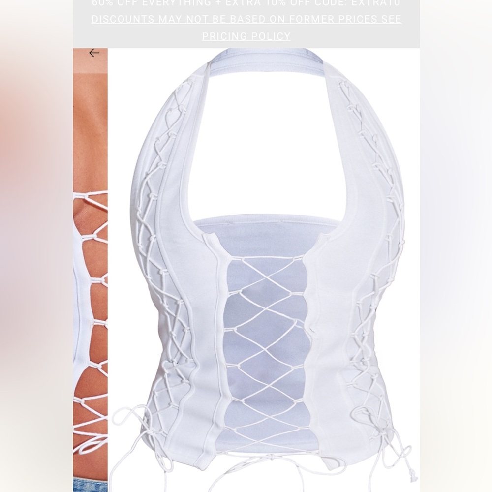 White Lace-Up Halter Corset Top